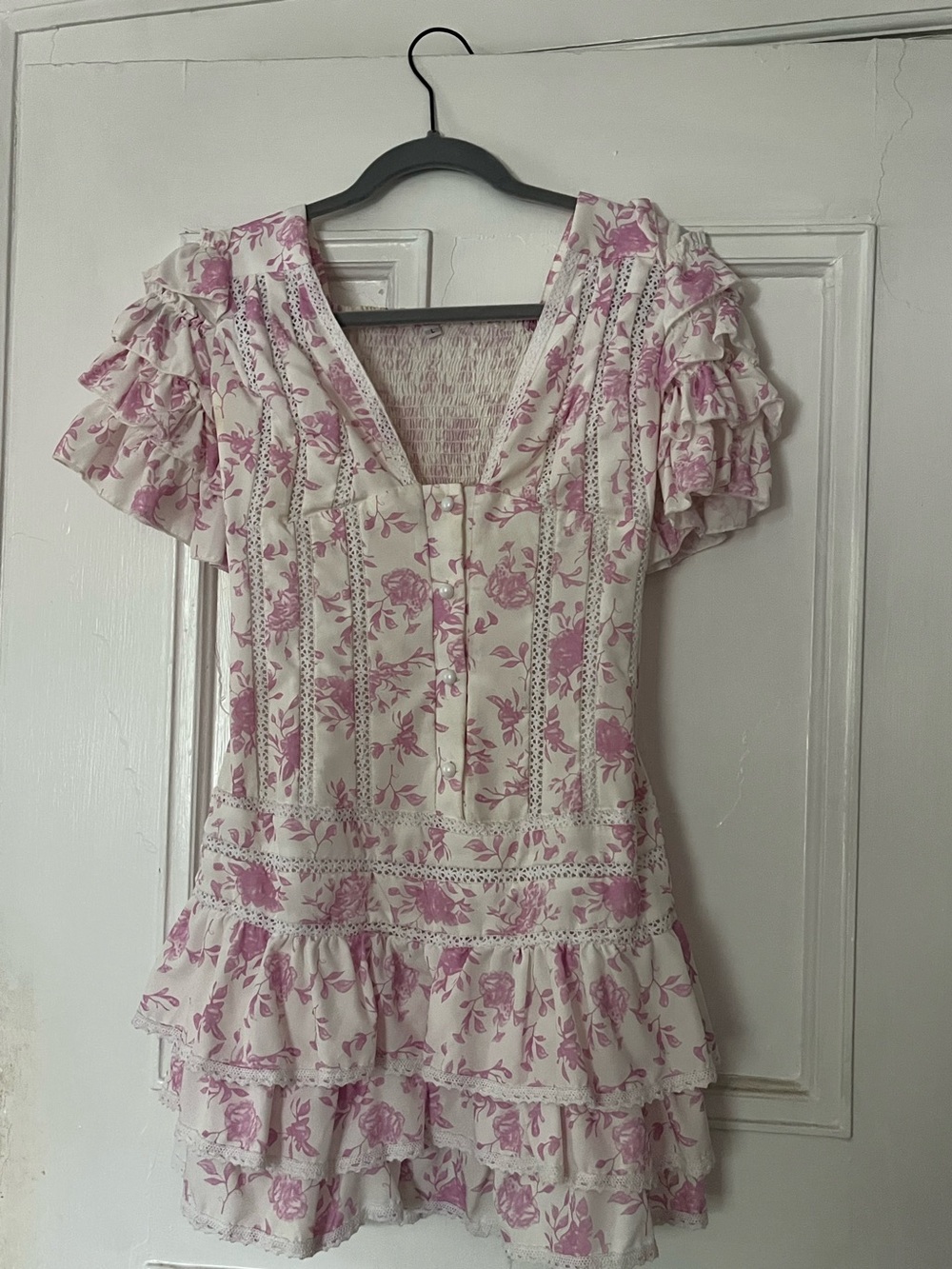 Pink Floral Ruffle Summer Dress Preppy